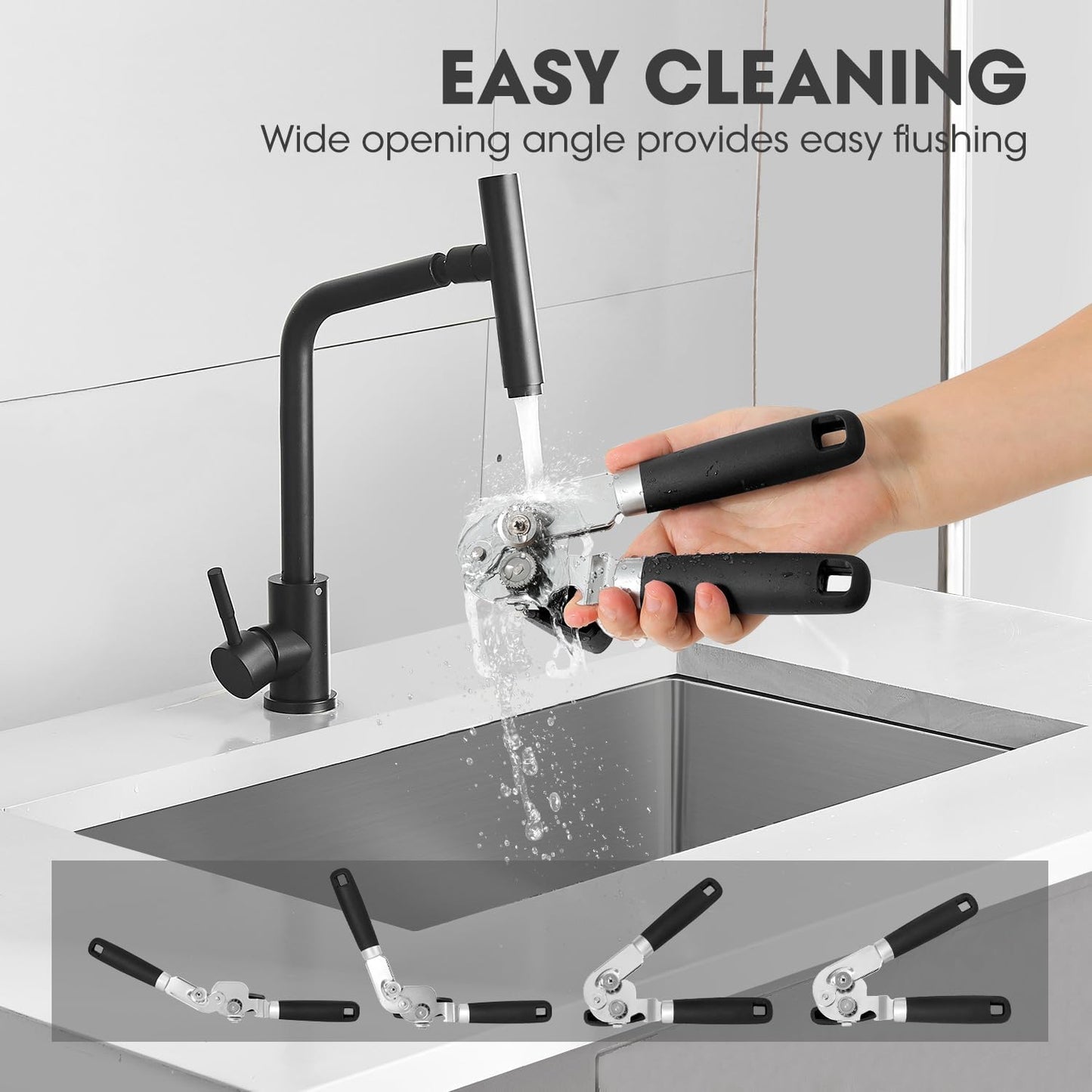 UHIYEE Hand Held Can Opener Manual with Magnet for Home Kitchen, Black | Easy Work, Premium 420J2 Steel, Magnetic Lid Lifter, Easy-Turn Oversized Knob, Arthritis Friendly, Smooth Edge