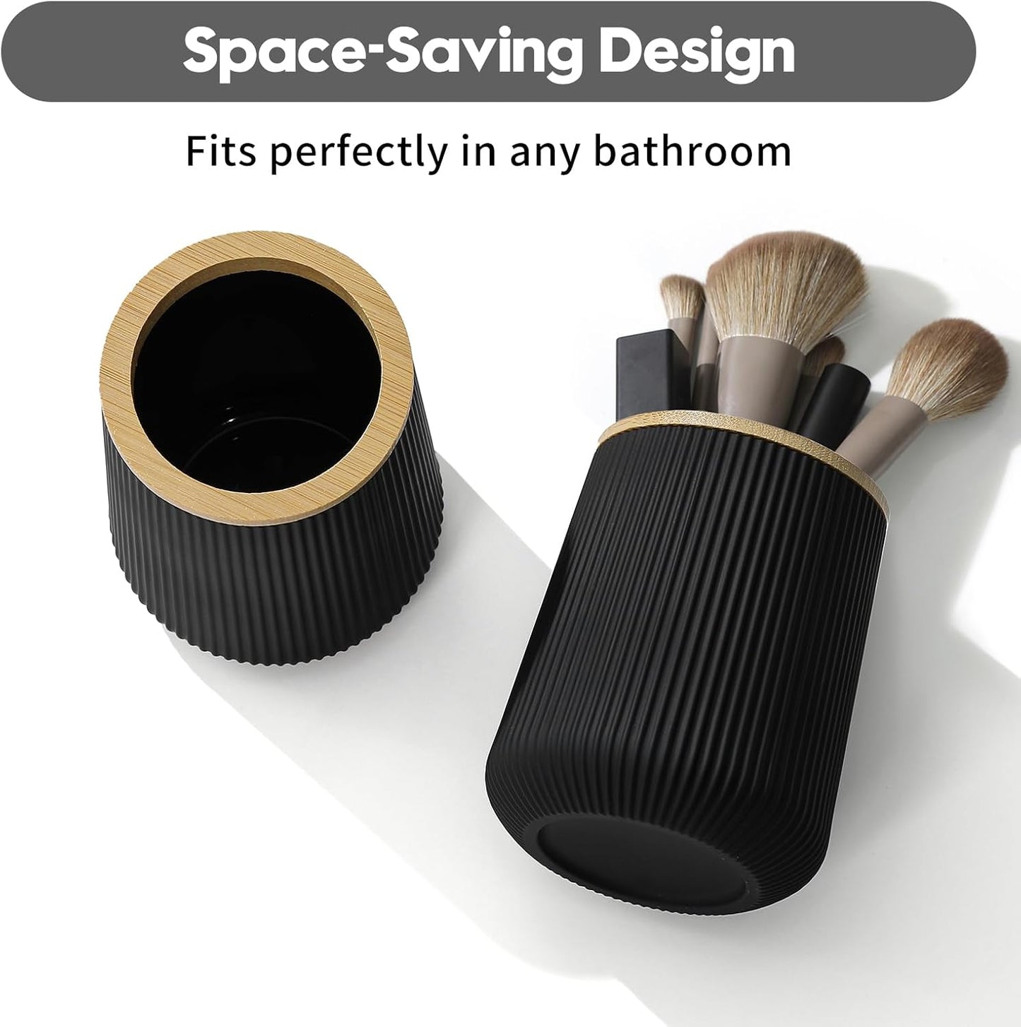 YAUKPH Black Striped Toothbrush Holder | for Electric Toothbrushes Bathroom Organizer Cup for Toothpaste Kids & Adults
