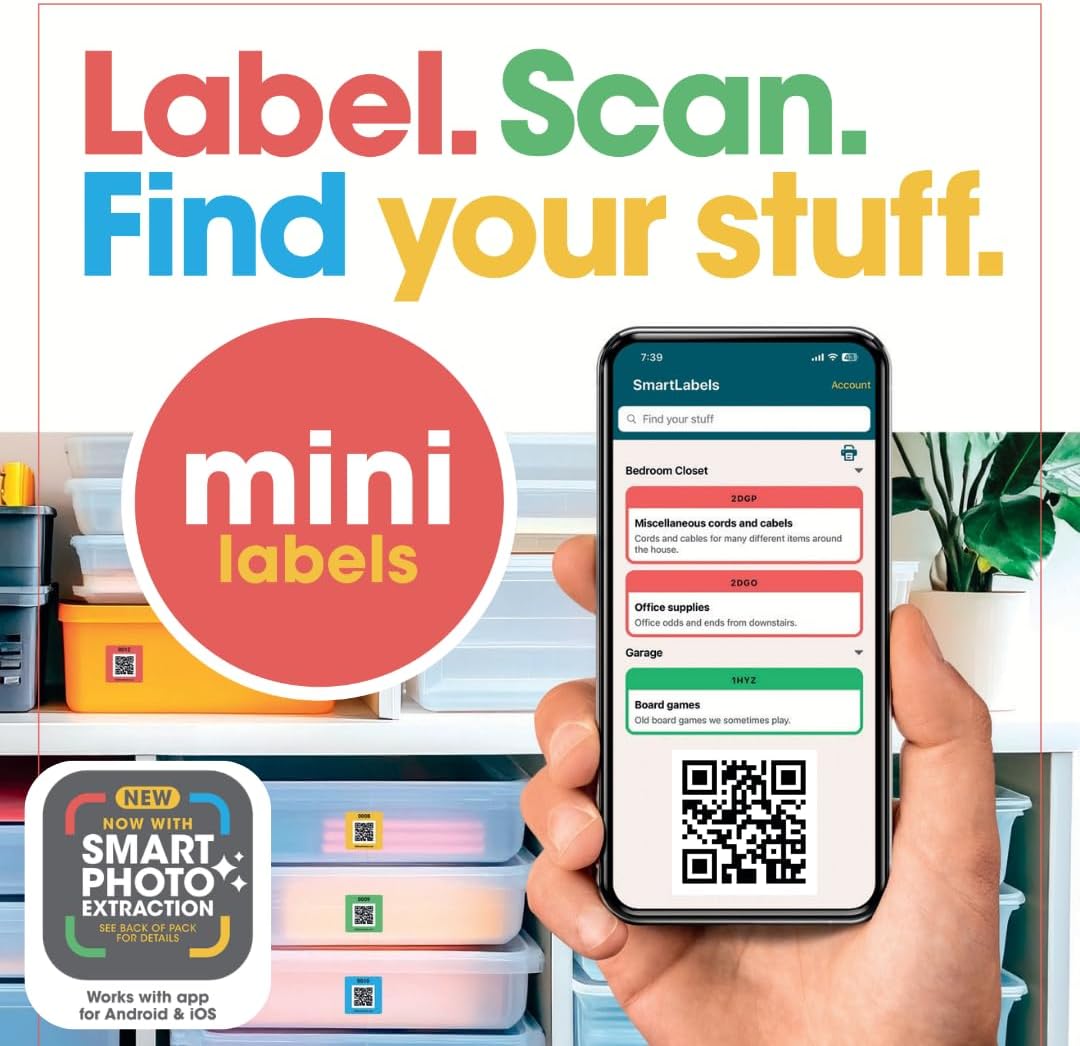 QR Code Stickers with AI Photo Analysis App - Auto-Creates Item Descriptions - No Typing - Made in USA - QR Code Labels for Storage & Inventory Tracking, Organization & Moving, Pack of 48