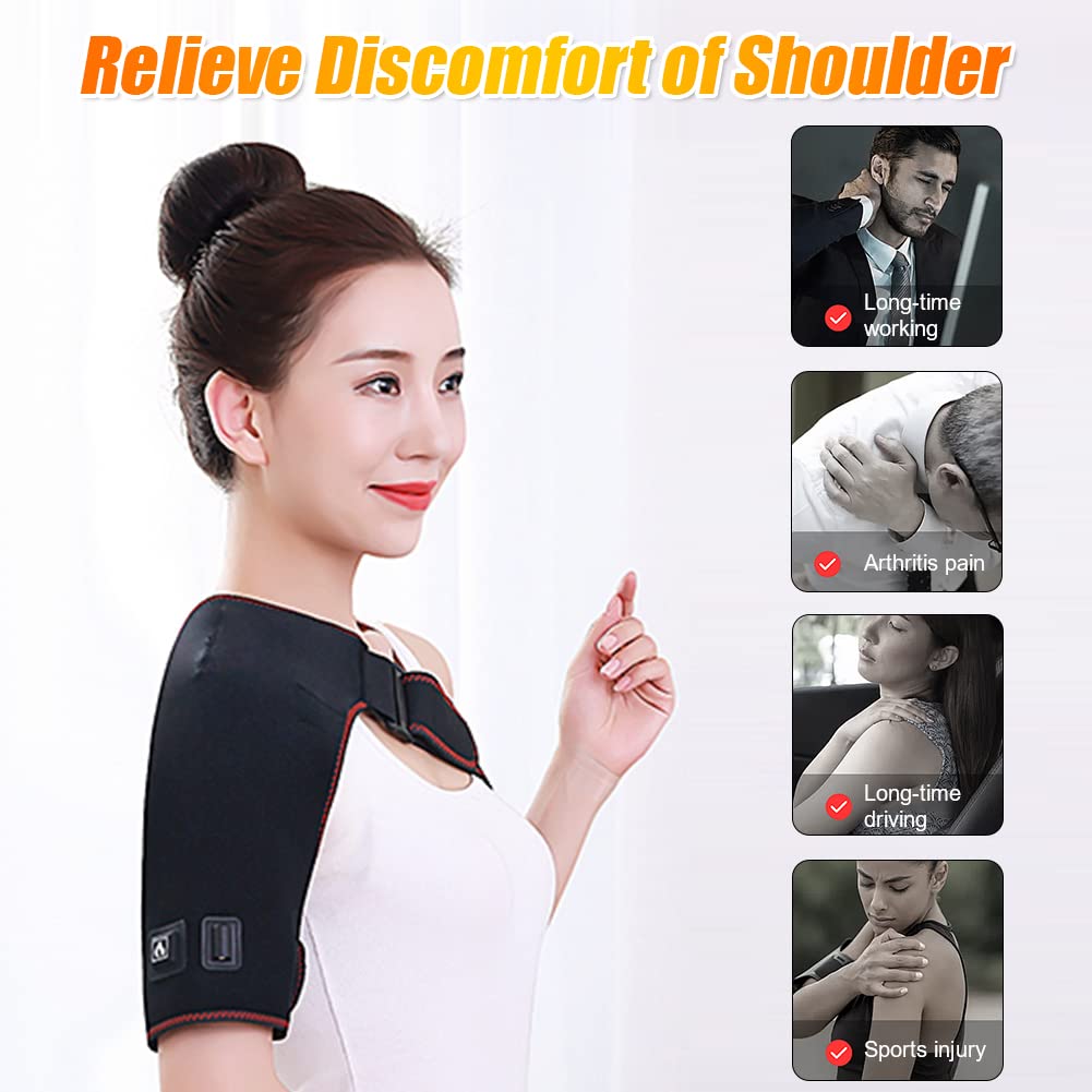 Woolala Electric Heated Shoulder Wrap Heating Pad Large Heating Area Warmer | 110V for Tendonitis Periarthritis, Pain Relief, 3 Temperature Settings & Timer