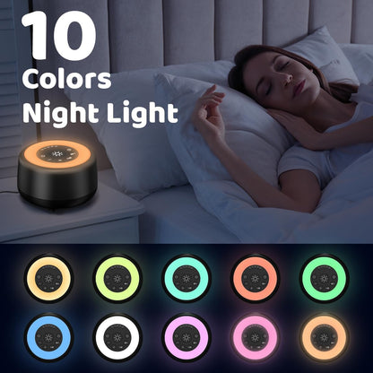 Sleepbox Sound White Noise Machine with 25 Soothing Sounds and 10 Colors Warm Night Light 4 Brightness Levels 32 Volume Levels 5 Timer and Memory Function for Baby Kids Adults Seniors Sleeping White