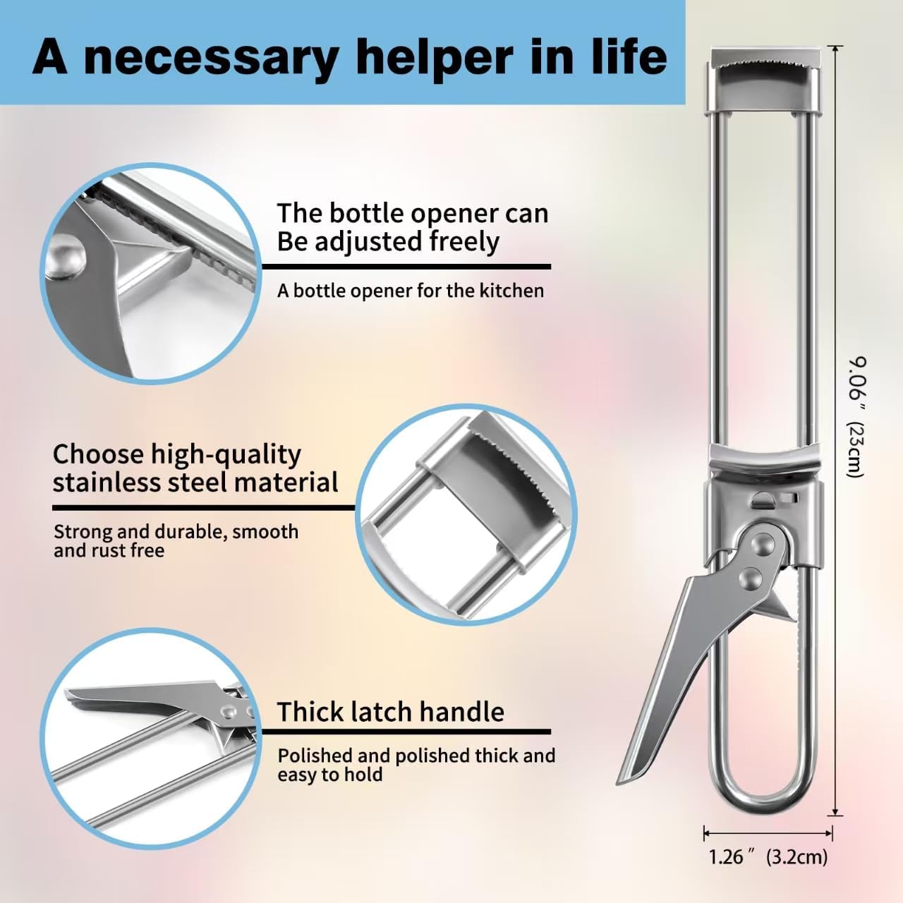 Bottle Opener & Jar Opener,Adjustable Stainless Steel Can Opener | Jar Opener,Bottle Opener,Can Opener,Jar Lid Opener Adjustable,Stainless Steel,Multifunctional Jar Lid Opener for Senior