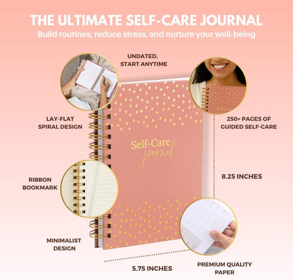 Daily Self Care Journal for Women - A5, Wellness Journal with Prompts - Goal Journal for Happiness,Mindfulness,Productivity & Personal Development - Reduce Stress & Improve Mental Health - Pink | Guided 90-Day Daily & Weekly, Undated Reflection Planner,