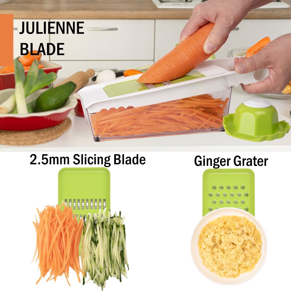 NACOLUS Cheese Grater with Container,5 In 1 Mandoline Slicer for Kitchen,Multi Purpose Vegetable Slicer, Easy to Clean Vegetable Chopper,Cheese Shredder,Julienne Slicer and Peeler | all-in-one vegetable slicer&cheese grater,with container or use