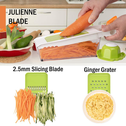 NACOLUS Cheese Grater with Container,5 In 1 Mandoline Slicer for Kitchen,Multi Purpose Vegetable Slicer, Easy to Clean Vegetable Chopper,Cheese Shredder,Julienne Slicer and Peeler | all-in-one vegetable slicer&cheese grater,with container or use