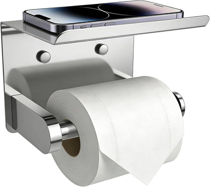 SetSail Toilet Paper Holder with Shelf Adhesive or Screw-in Matte Black | Adhesive or Screw-in,Waterproof and Rustproof Stainless Steel,Wall Mount Design,for Bathroom Hardware Accessories