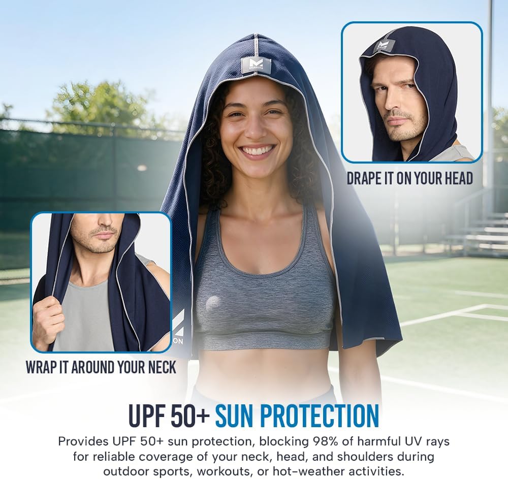 MISSION Cooling Hoodie Towel, Evaporative Cool Technology, Cools Instantly When Wet, UPF 50 Sun Protection, Contours Your Head to Stay in Place, Great for Sports, Fitness, Gym
