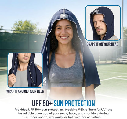 MISSION Cooling Hoodie Towel, Evaporative Cool Technology, Cools Instantly When Wet, UPF 50 Sun Protection, Contours Your Head to Stay in Place, Great for Sports, Fitness, Gym