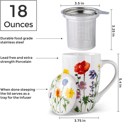 AmorArc Tea Cup With Infuser and Lid, 18oz Loose Leaf Tea Mug With Steeper | Porcelain Tea Mug With Infuser and Lid, Strainer Tea Cup for Tea Lovers, Home & Office, Housewarming Birthday Gift