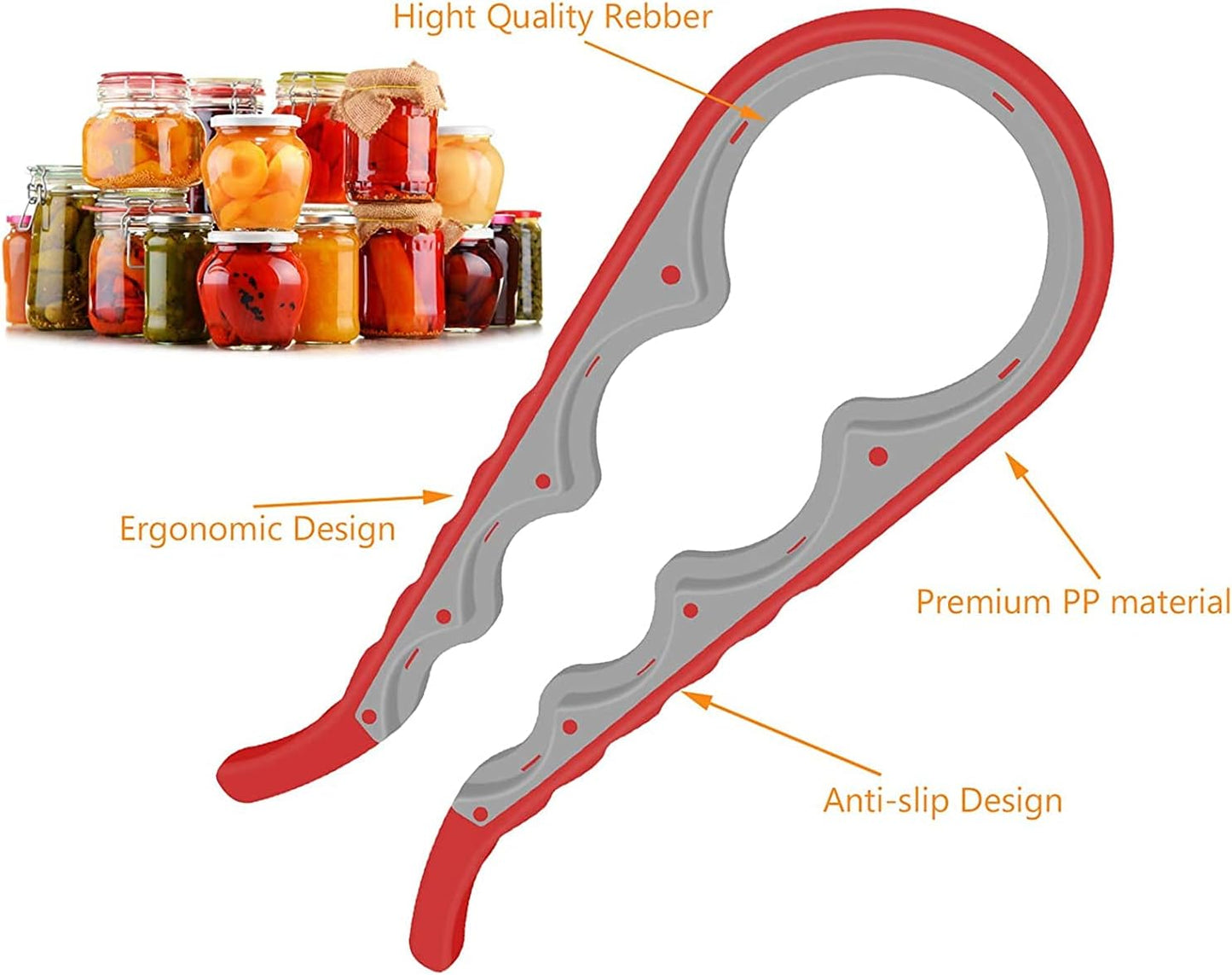 Jar Opener Bottle Opener for Weak Hands, 5 in 1 Multi Function Can Opener Bottle Opener Kit with Silicone Handle Easy to Use for Children, Elderly and Arthritis Sufferers (New red)
