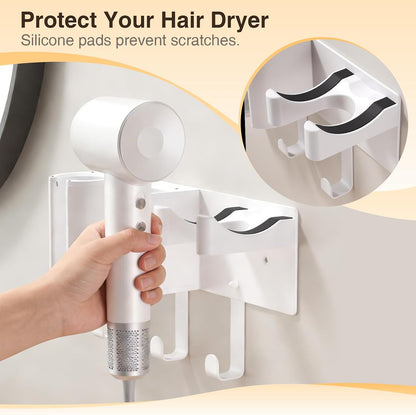 Hair Tool Organizer Wall Mount, Hair Dryer & Curling Iron Storage | 3-Compartment Blow Dryer and Straightener Holder, Screw Mounting, Aluminum Alloy & ABS, White (Hair Tools Not Included)