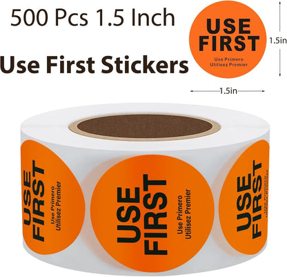 500 Pcs 1.5 Inch Use First Stickers - Dot Pharmacy Labels Paper for Food Service, Medication, Inventory Control & Restaurant (Orange)