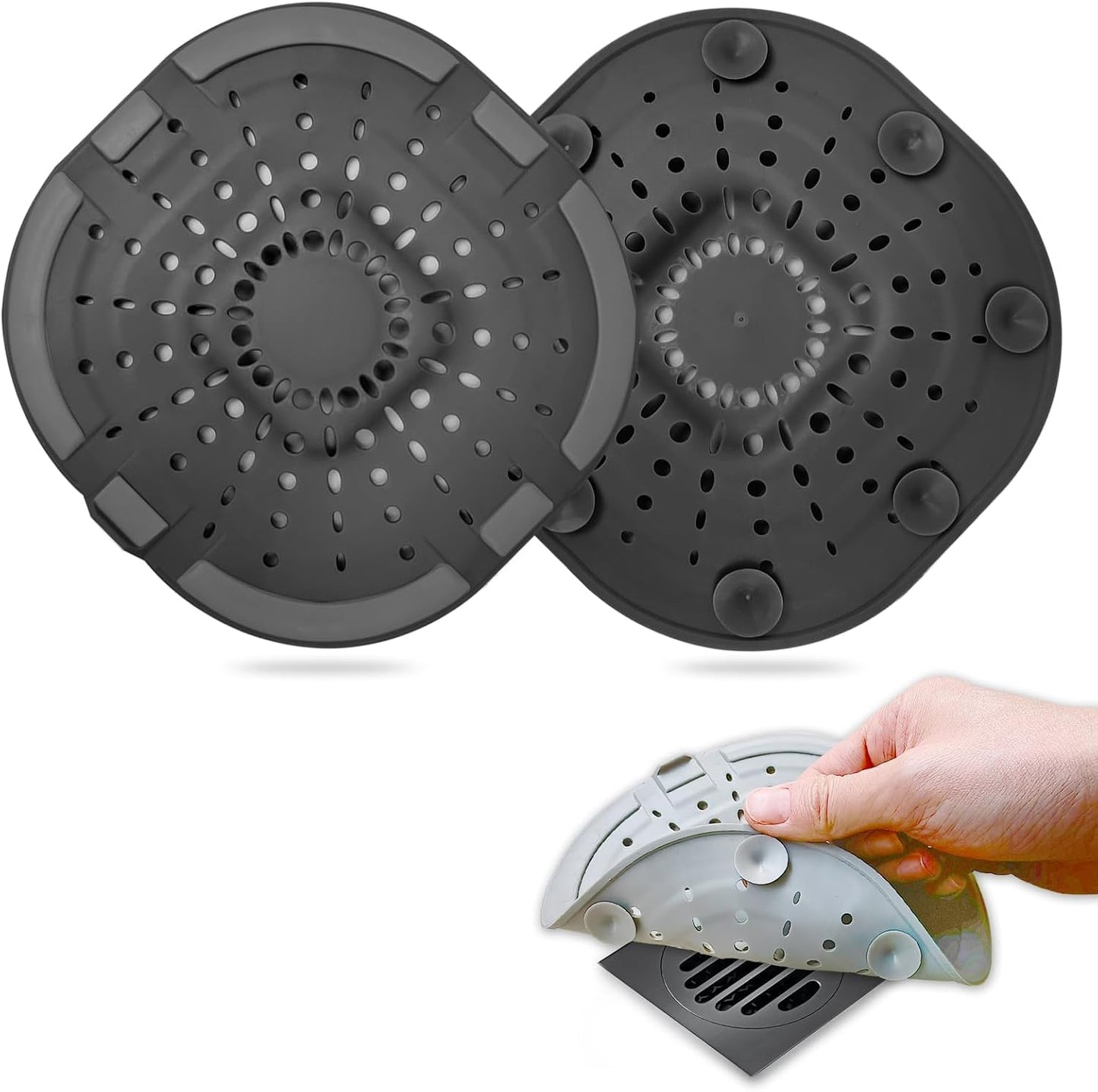 Bovinde Hair Drain Catcher,Square Cover for Shower 2 Pack (Black) | Drainer Cover Silicone Hair Stopper with Suction Cups,Protector Accessories,Easy to Install Suit for Bathroom,Bathtub,Sink