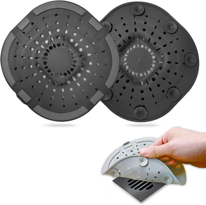 Bovinde Hair Drain Catcher,Square Cover for Shower 2 Pack (Black) | Drainer Cover Silicone Hair Stopper with Suction Cups,Protector Accessories,Easy to Install Suit for Bathroom,Bathtub,Sink