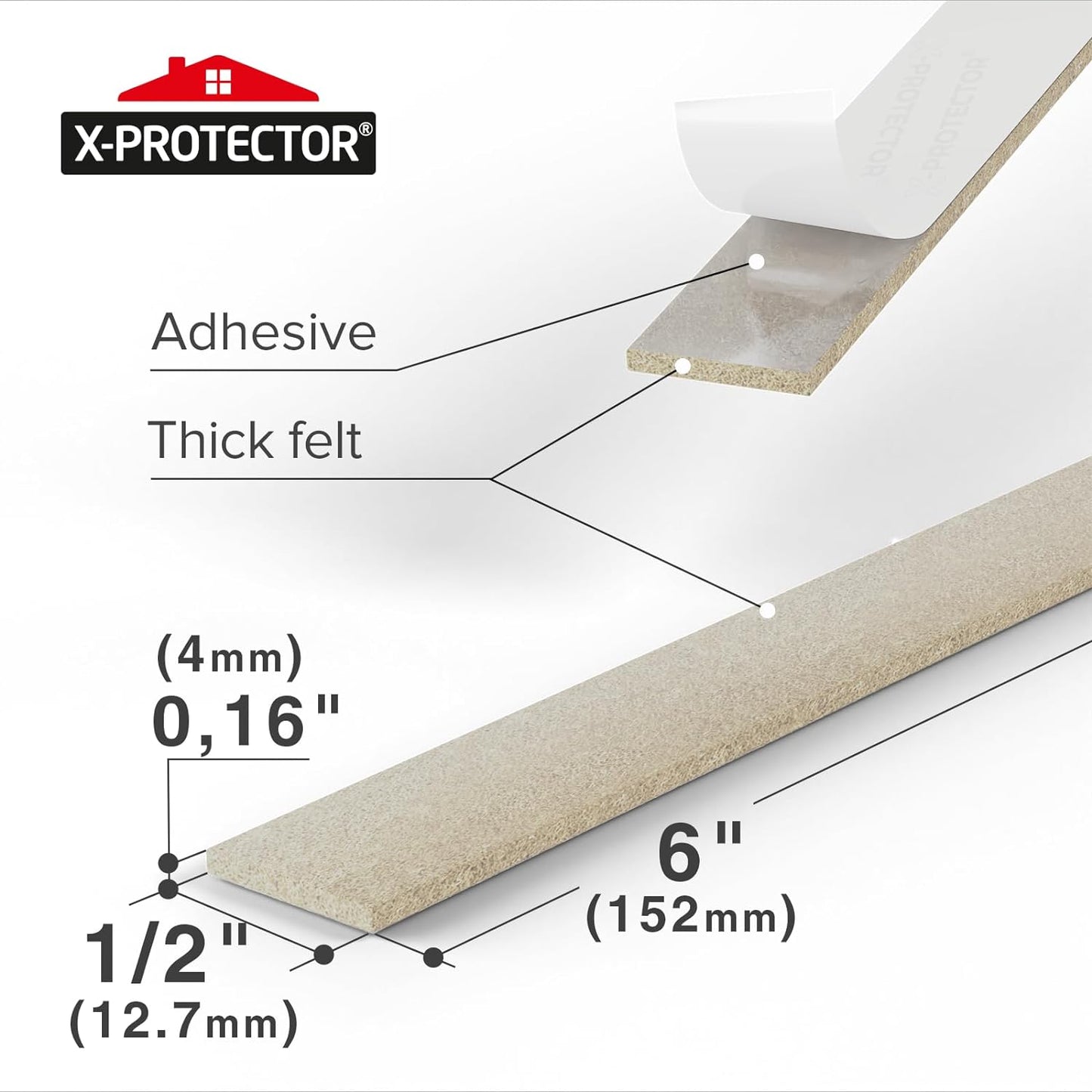 X-Protector Felt Furniture Pads - 20 PCS 6 x 1/2" - Premium Felt Strips | with Adhesive Backing - Rectangular Furniture Pads for Hardwood Floors - Cut Furniture Felt Pads to Size You Need! (Beige)