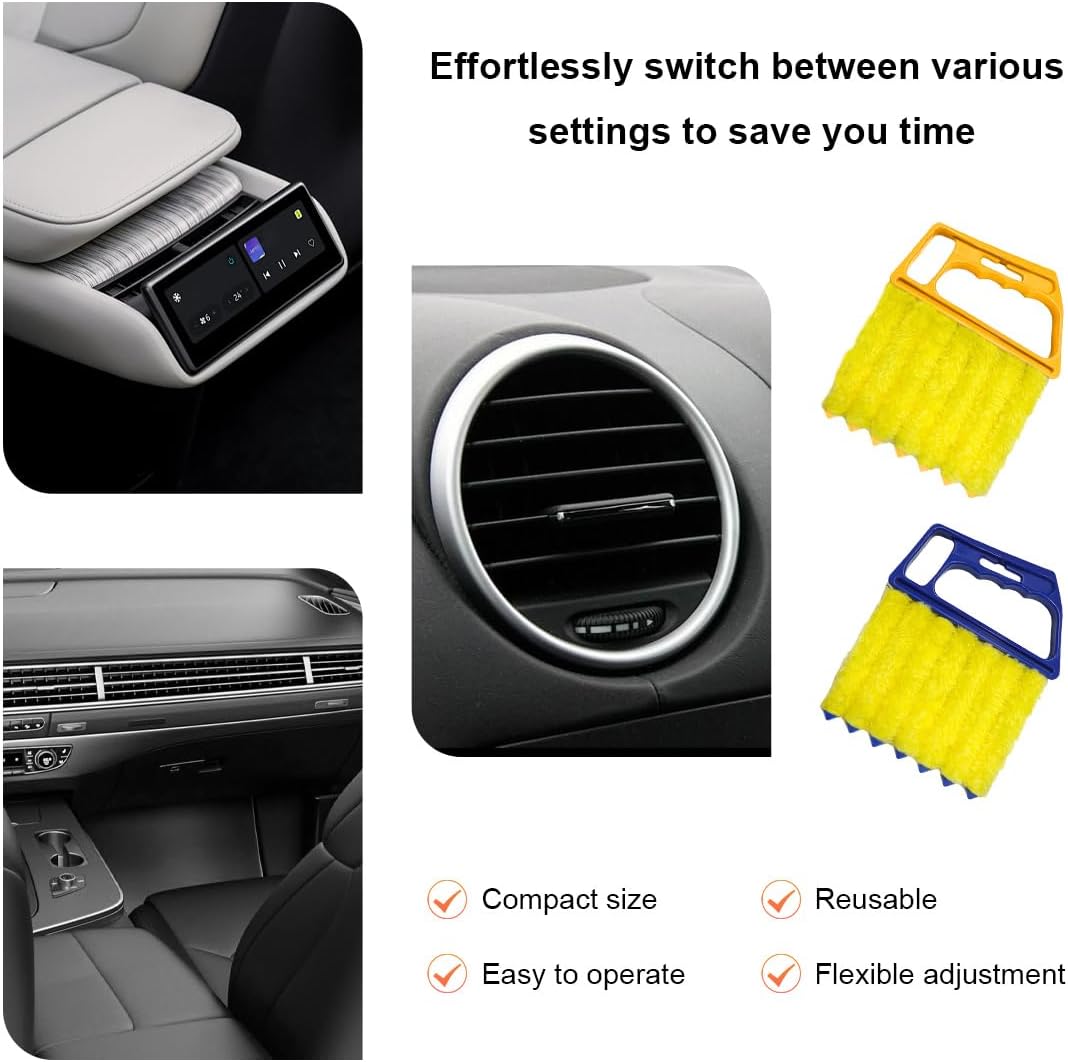 Sun Walker 2 PCS Blind Cleaner Duster Tool, 7-Finger Auto Dusting Cleaner Brush with Ergonomic Handle, Handheld Mini Duster Brush for Window Shutters Air Conditioner, Car Accessories (Orange+Yellow)