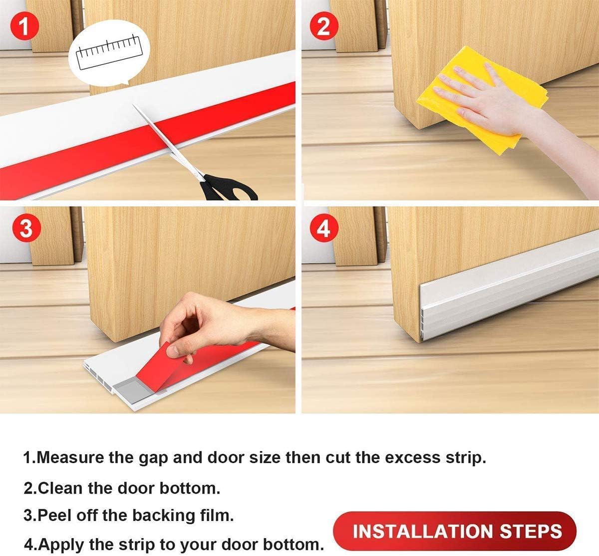 Suptikes 2 Pack Door Draft Stopper，Door Sweep for Exterior & Interior Doors,Door Bottom Seal Dust and Noise Insulation Weather Stripping Draft Guard Insulator, 2" W x 39" L,White