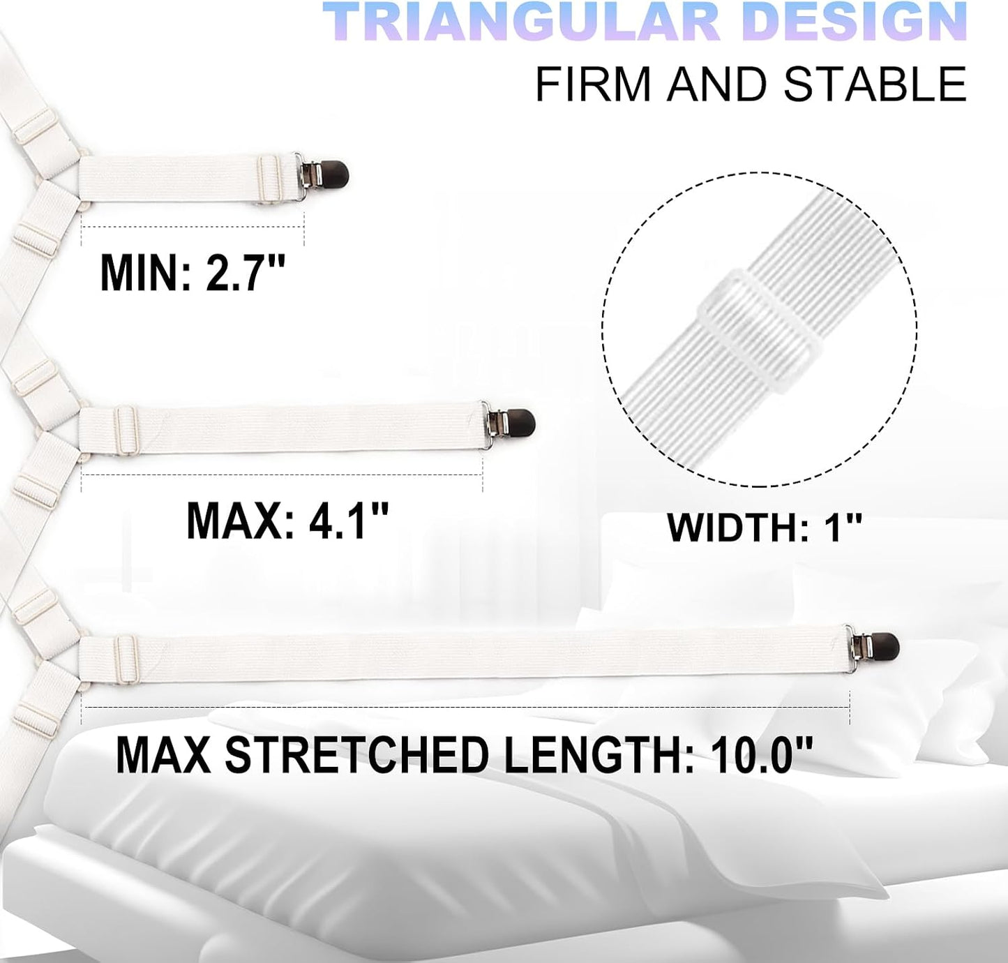 Fitted Bed Sheet Straps: Sheet Holder Suspenders (White, 4-Pack)