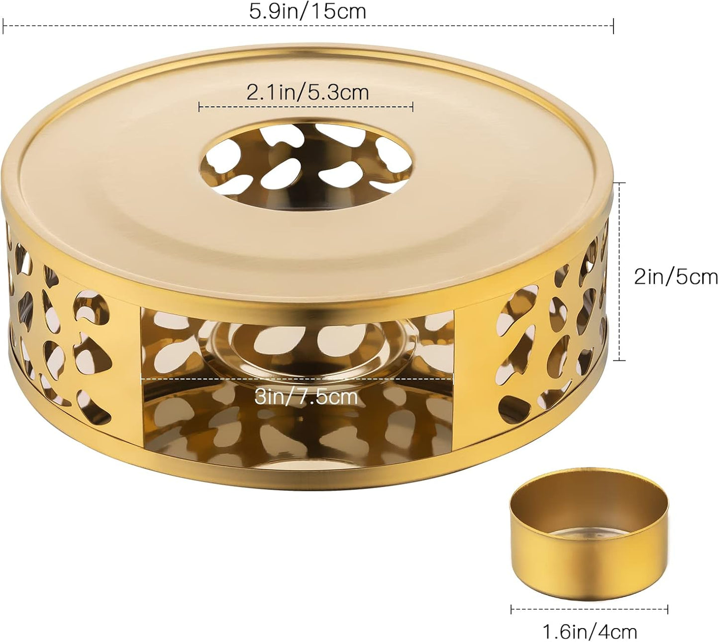 Teapot Warmer, Brushed Stainless Steel Tea Warmer with Tealight Holder, Gold