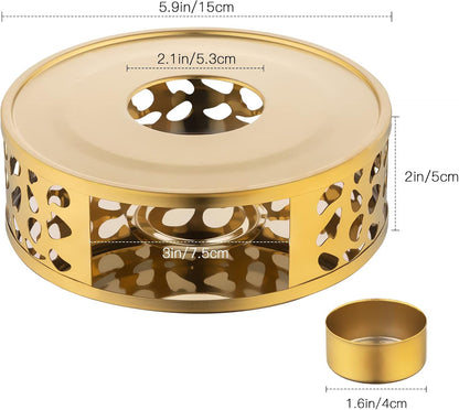 Teapot Warmer, Brushed Stainless Steel Tea Warmer with Tealight Holder, Gold