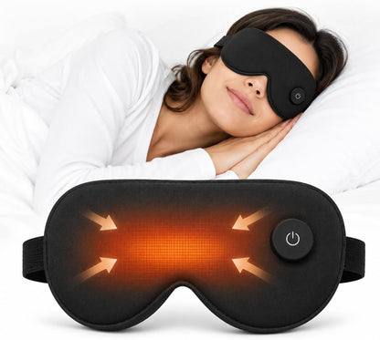 Heated Sleep Mask with 3-Level,Portable Eye Mask for Dry Eyes & Travel | 3-Level Soothing Heat,Cordless Sleep Mask,3D Light-Blocking Design,Adjustable Strap,Washable Cover,for Sleep,Home
