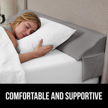 GORILLA GRIP Patented Bed Wedge Pillow for Headboard Gap, Filler Between Mattress Gaps, Comfortable Supportive High Density Cushioned Foam Pillows, Stay in Place Gripping Dots, King Soft Gray