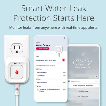 D-Link Next-Gen WiFi Water Leak Detector Starter Kit with 2 sensors—Loud 100 dB Sound Alarm—App Alert—LED Strobe Light—No Hub Required—Works with Google—1000ft Ultra-Long Range—Expandable (SW-A11KT)