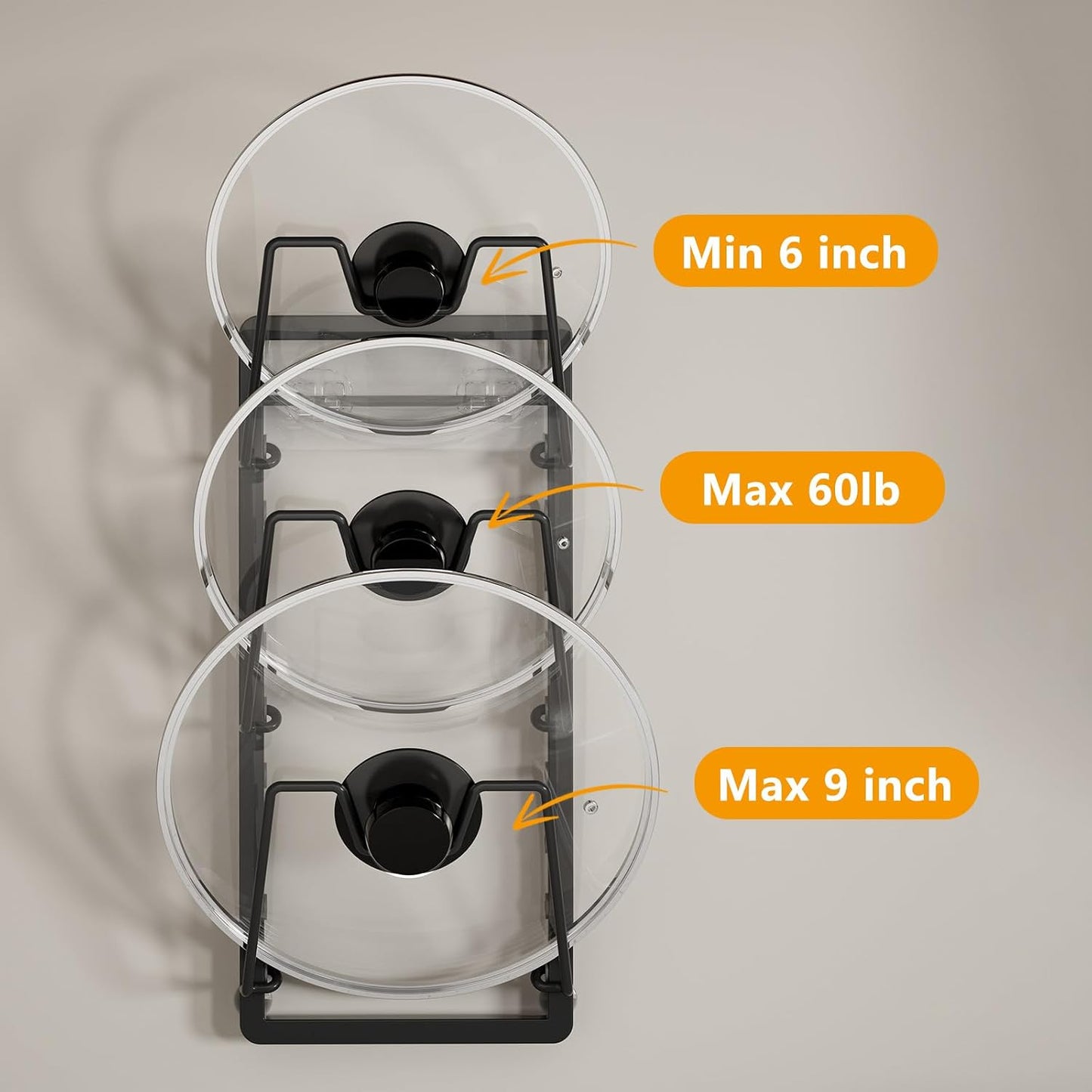 FEZHI pot lid organizer Rack, 3-tier adjustable and removable Pot Lids Holder for Kitchen Cabinet Door/Wall, No Drilling Adhesive Wall/Door Mounted Rustproof pots and pans organizer under cabinet.