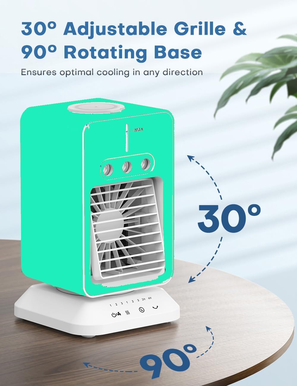 Portable Air Conditioners 4 Modes&3 Speeds,4 Ice Packs, Waterless Alert System, 12H Timer, Remote,1 Gal Detachable Water Tank, 70°Oscillation Windowless Evaporative Air Cooler for Room Office