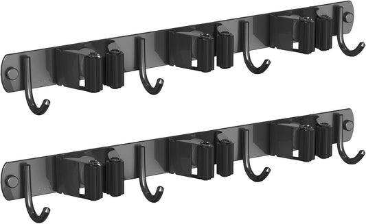 CUXIXA Mop and Broom Holder Wall Mount, Upgraded Broom Organizer Wall Mount, Stainless Steel Broom Hanger Wall Mount for Home Kitchen Garden Laundry Garage (3 Racks with 4 Hooks)