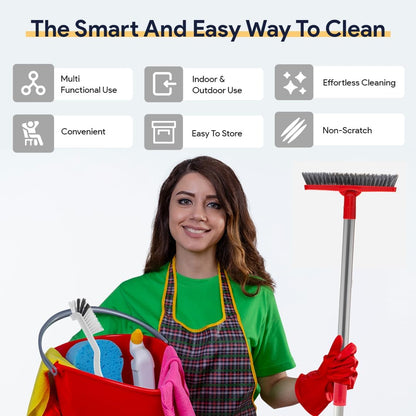 Foxtrot Living Grout Brush with Long Handle and Crevice Cleaning Brush Set | V-shaped, telescopic handle, crevice cleaning included, Grout cleaner for tile floors