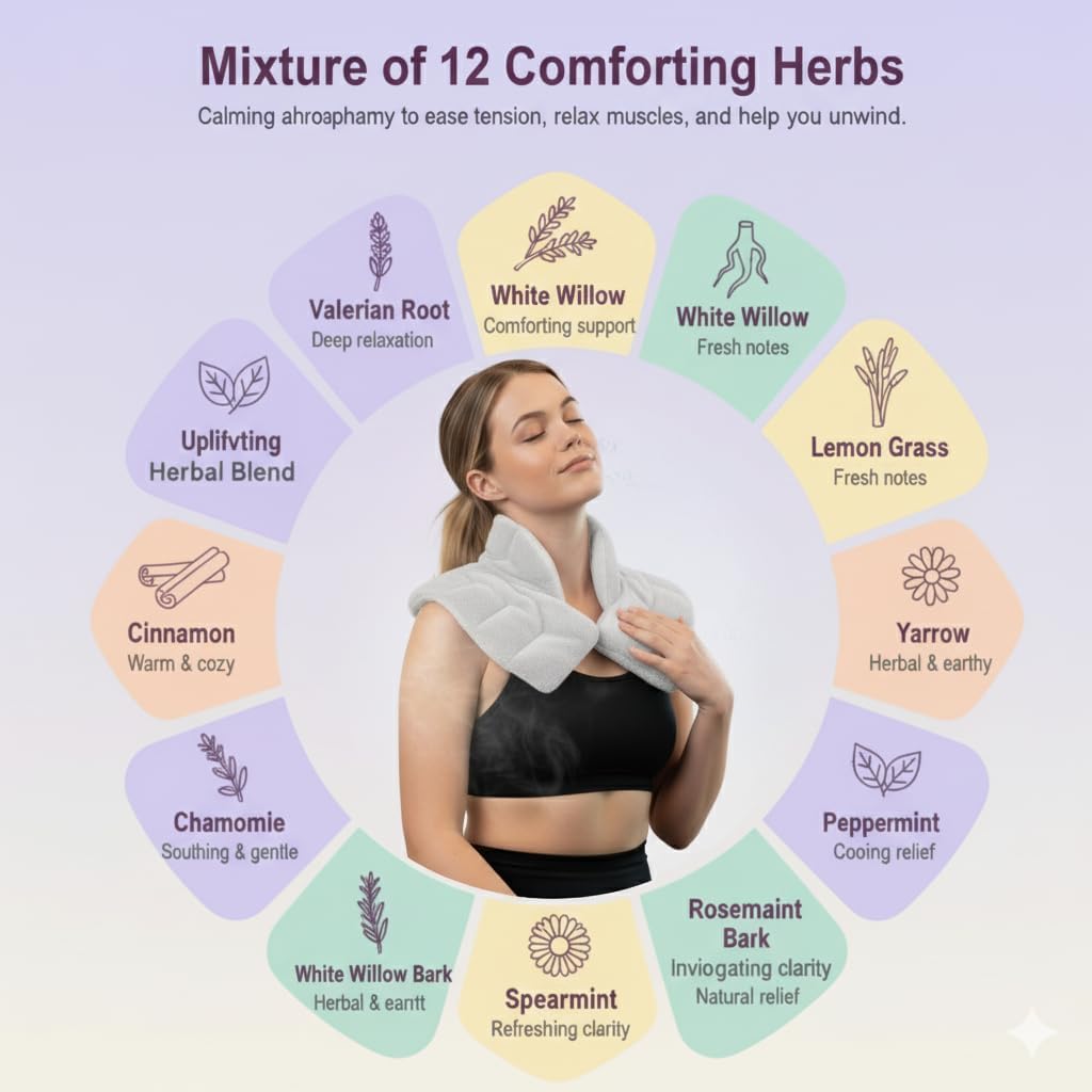 Herbal Concepts Neck Heating Pad & Shoulder Wrap | Microwave Heating Pad with 12 Herbs Aromatherapy| Cordless Heating pad, Blue