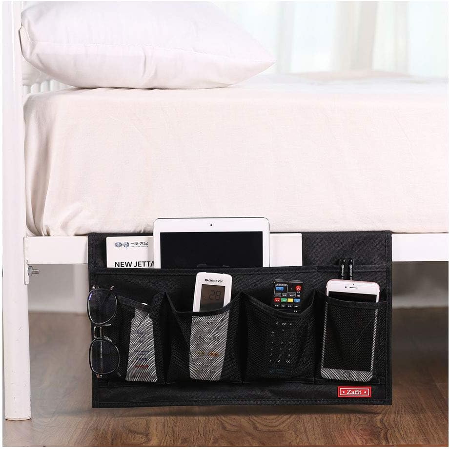 Zafit 5 Pockets Bedside Caddy, Bedside Storage Organizer for Water Bottles, Magazines, Phone, Glasses (5 Pockets-Grey)