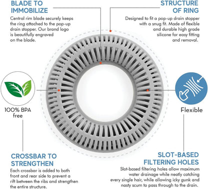 TubRing Pop-Up Drain Protector & Strainer Silicone Hair Catcher, Aqua | Easy snap-in design fits around bathtub stoppers. Customizable utility guard for clog prevention. Fits 1.85"- 2.16" drains.