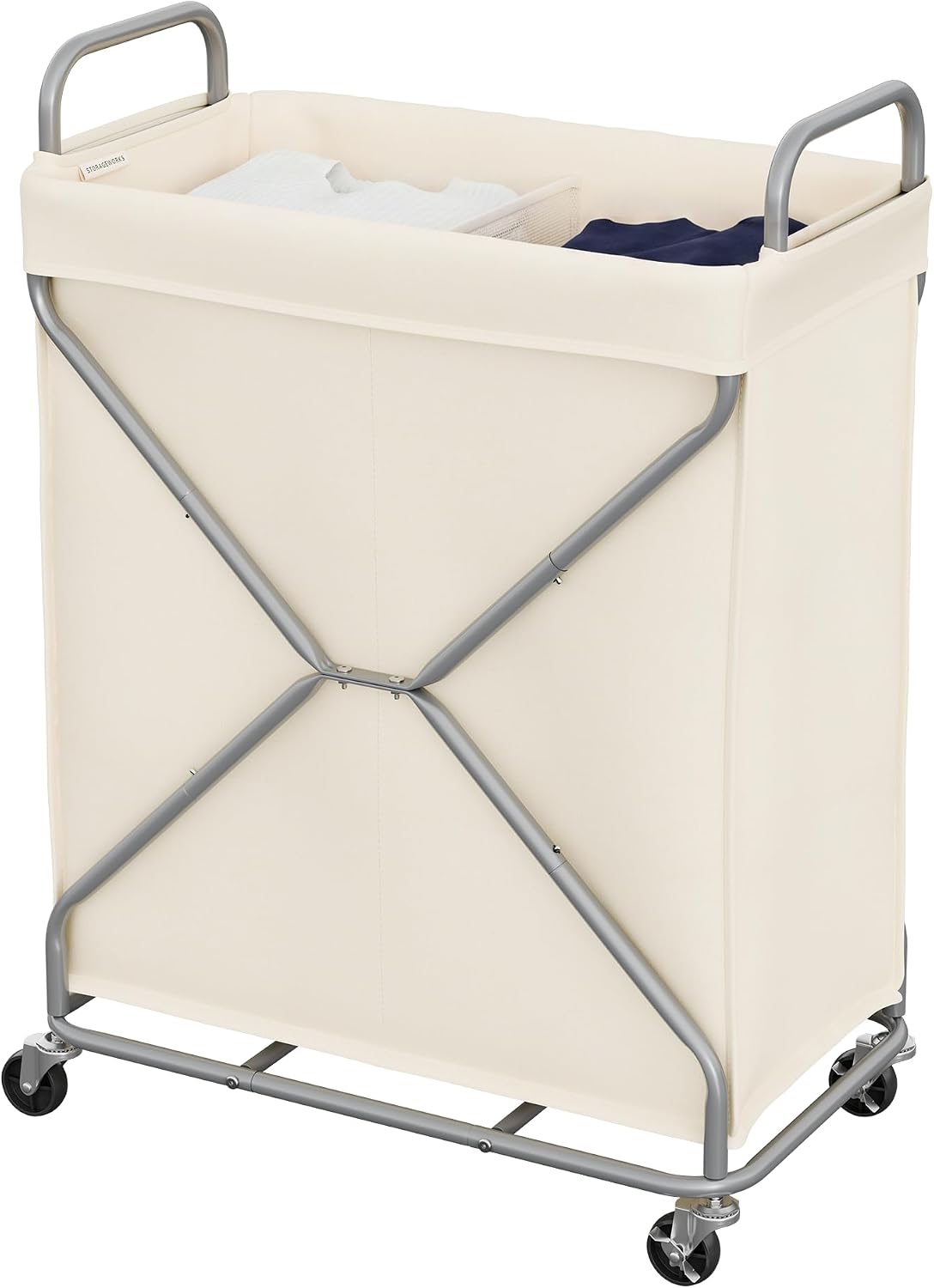 StorageWorks 2 Section Laundry Sorter with Wheels, 160L Beige Hamper Basket | Beige Divided Hamper, Rolling Organizer for Bedroom, Bathroom, College, Apartment