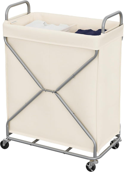 StorageWorks 2 Section Laundry Sorter with Wheels, 160L Beige Hamper Basket | Beige Divided Hamper, Rolling Organizer for Bedroom, Bathroom, College, Apartment