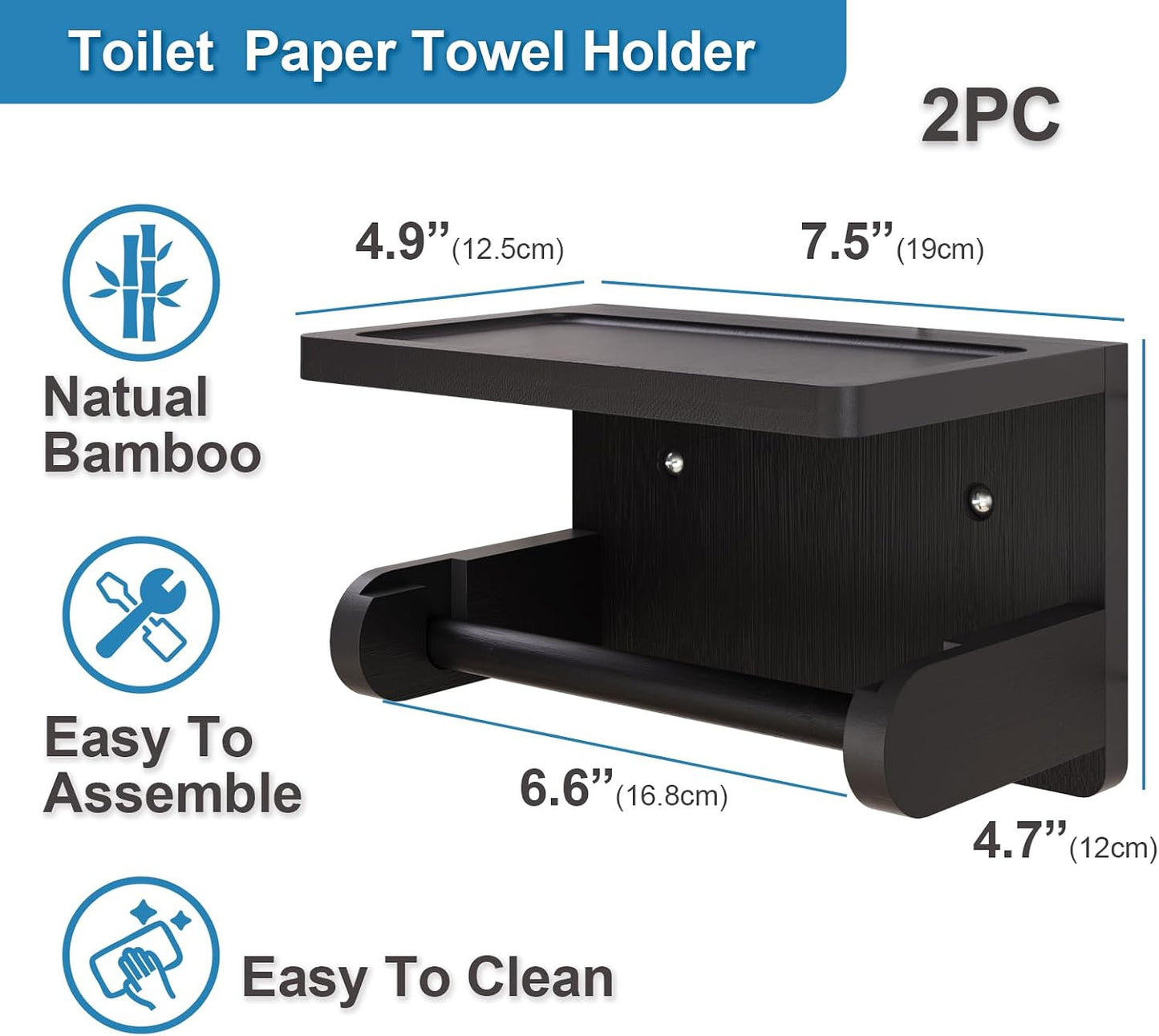 VERTORGAN 1 Pack Bamboo Toilet Paper Holder with Phone Shelf(Brown) | Bathroom Tissue Holder,Wall Mounted Rack,Space-Saving Organizer,Phone Shelf Stand,Easy Installation,Toilet Paper Rack