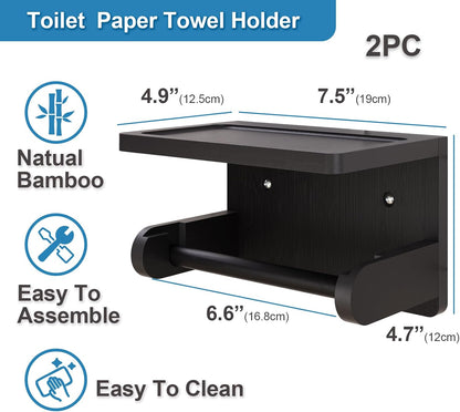 VERTORGAN 1 Pack Bamboo Toilet Paper Holder with Phone Shelf(Brown) | Bathroom Tissue Holder,Wall Mounted Rack,Space-Saving Organizer,Phone Shelf Stand,Easy Installation,Toilet Paper Rack