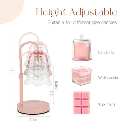 Candeldo Candle Warmer Lamp with Timer, Gold Flower Glass Shade