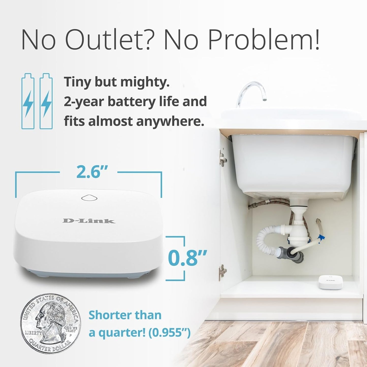 D-Link Next-Gen WiFi Water Leak Detector Starter Kit with 2 sensors—Loud 100 dB Sound Alarm—App Alert—LED Strobe Light—No Hub Required—Works with Google—1000ft Ultra-Long Range—Expandable (SW-A11KT)