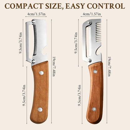 Upgrade Vegetable Peeler and Julienne Peeler Set, 2-Pcs Multifunctional Stainless Steel Veggie Peelers for Kitchen with Wood Handles & Built-in Bottle Opener, Sharp Potato, Carrot & Scallion Shredder