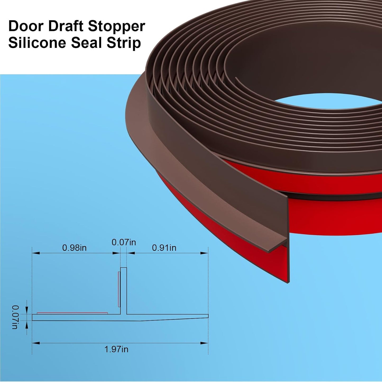 Elvone T-Shaped Weather Stripping Seal, Clear Silicone, 1.97 in x 20 ft | Flexible door seal strip covers door, window, and bathroom gaps; peel-and-stick design helps reduce drafts