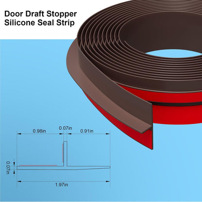 Elvone T-Shaped Weather Stripping Seal, Clear Silicone, 1.97 in x 20 ft | Flexible door seal strip covers door, window, and bathroom gaps; peel-and-stick design helps reduce drafts