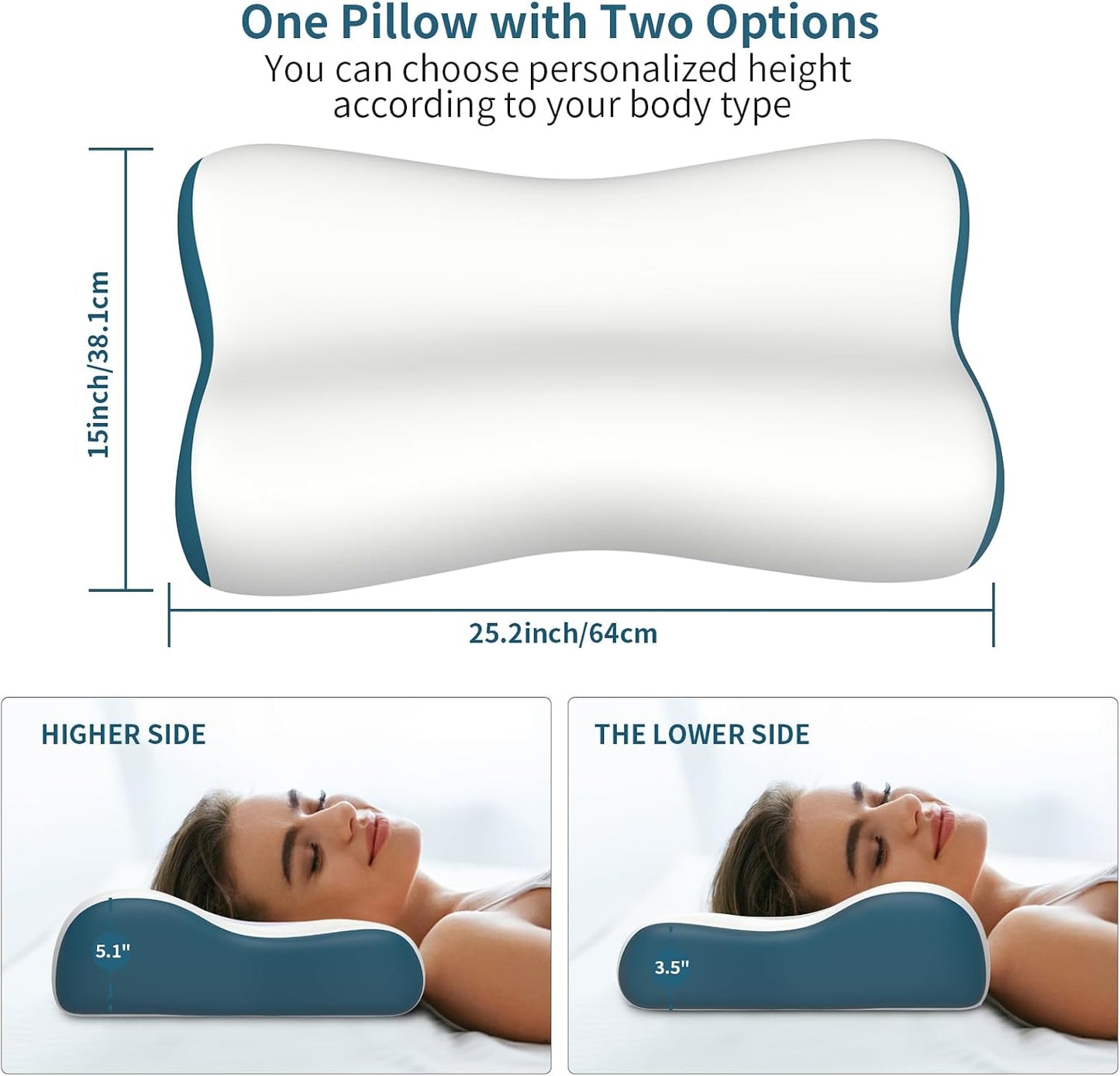 Polovo Cervical Neck Pillow for Pain Relief - Ergonomic Side Sleeper Pillow for Deep Sleep, Contour Memory Foam Pillows for Sleeping Bed Pillow for Side Back Stomach Sleepers(Grey)