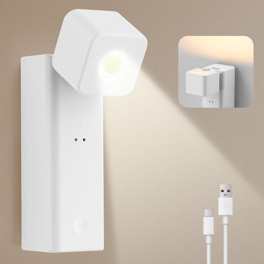 Rechargeable Wall Lights Battery Operated with Night Light, 4000mAh Wall Mounted Dimmable LED Bedside Reading Lamps for Living Room Bedroom, Portable Cordless Wall Sconces, Adjustable Angle, 2-Pack