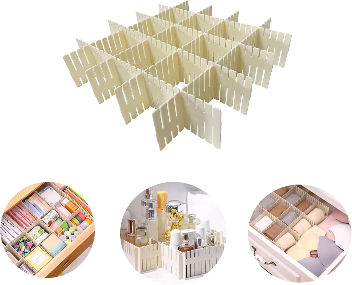 Onerbuy 8pcs Adjustable Grid Drawer Dividers DIY Plastic Closet Separator Tidy Organizer Container 32.5 * 7cm/ 12.8 * 2.8inch for Underwear Socks Belt Office Supplies(Transparent White)