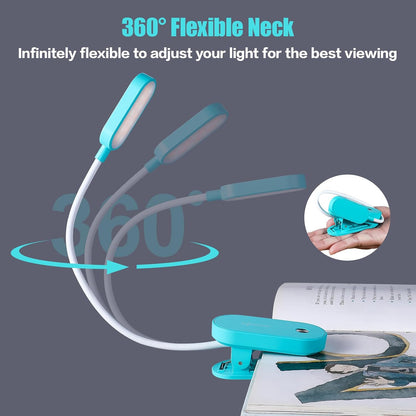 VAVOFO Rechargeable Book Light, 14 LEDs Eye Care Clip On Amber Reading Light for Bookworms Reading in Bed with 9 Colors 9 Brightness (Blue)