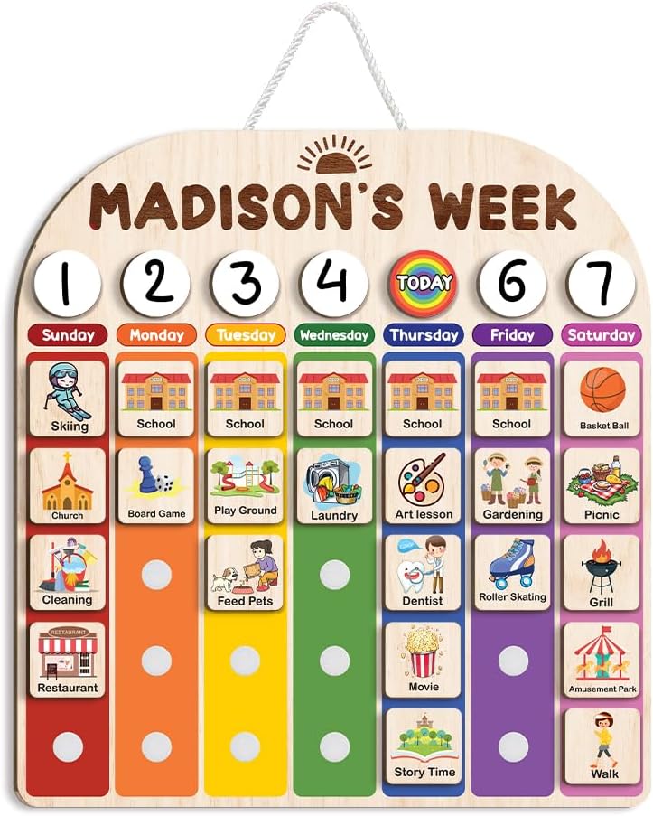 TinyKidz Wooden Daily Routine Chart 11x15, Schedule Board for Kids, Wooden Chore Chart for Kids, Responsibilities Chart for Toddlers, Morning Bedtime Routine for Toddlers