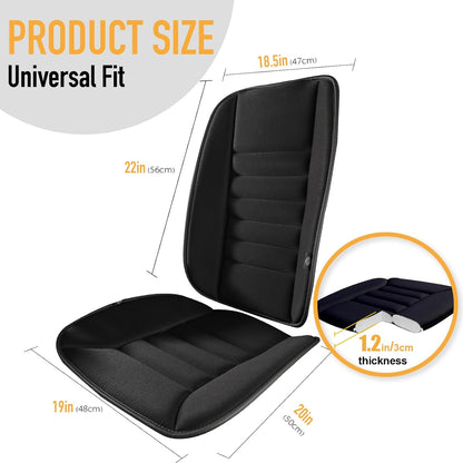 kingphenix Car Seat Cushion with Back Support Pillow, Memory Foam, Black | Memory Foam Car Cushion for Long Driving, Truck, Office Chair, Tailbone and Lower Back Support