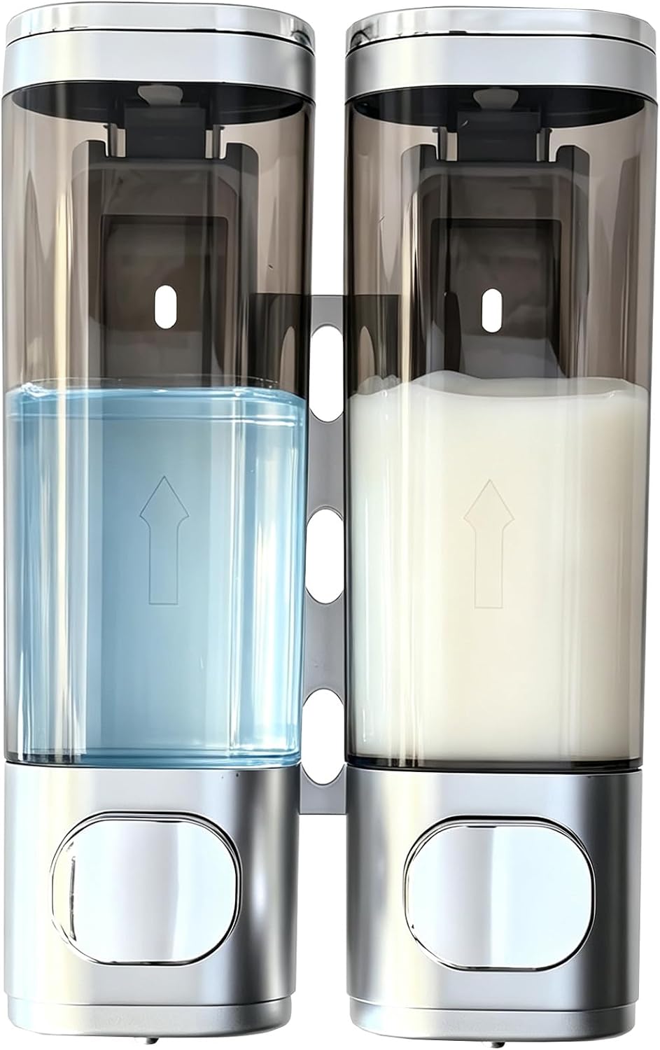 10oz/300ml Single Manual Wall Mounted Soap Dispenser, Black | Bathroom Shampoo and Conditioner Dispenser, Clear Plastic Refillable Liquid Lotion Pump Dispenser and Organizer
